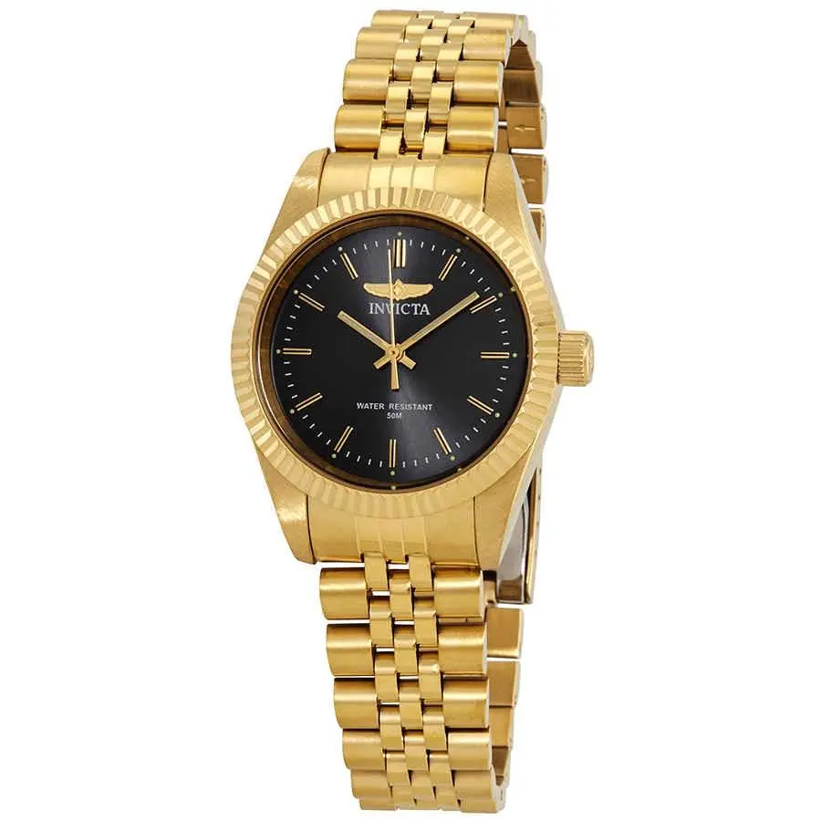 Specialty Black Dial Yellow Gold-tone Ladies Watch 29406 by Invicta