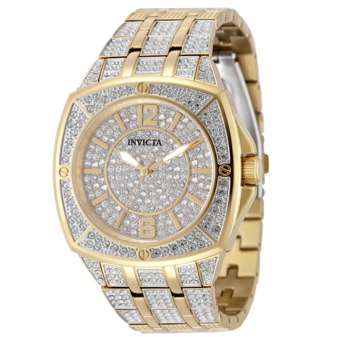 Invicta Celestial Lux Men`s 43mm Gold Pave 407 Crystals Quartz Watch 50327 - Dial: Gold, Silver, White, Yellow, Band: Gold, White, Yellow, Bezel: Gold, White, Yellow