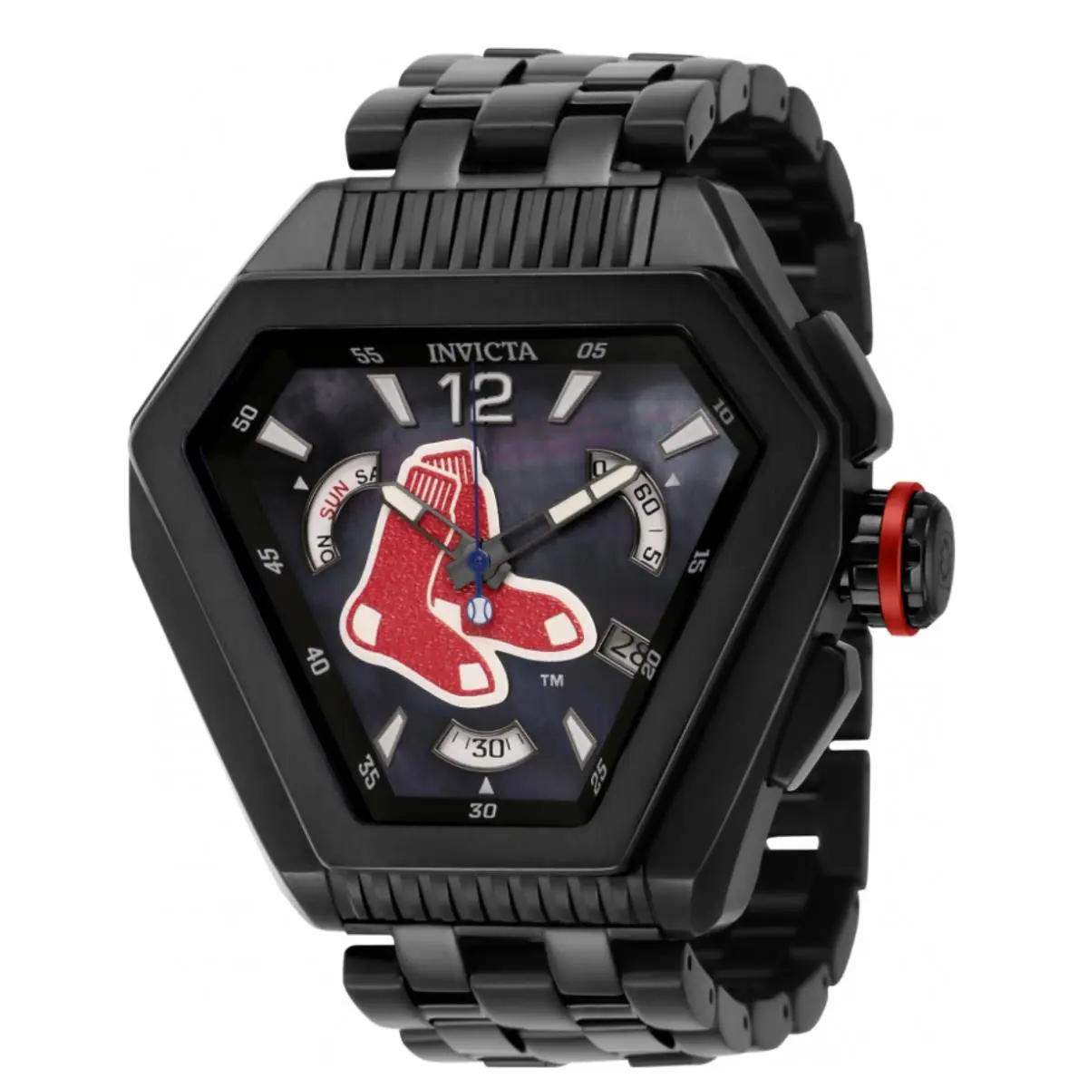 Invicta Mlb Boston Red Sox Men`s 53mm Black Mop Dial Swiss Chrono Watch 42638 - Dial: Black, Blue, Multicolor, Red, White, Band: Black, Bezel: Black