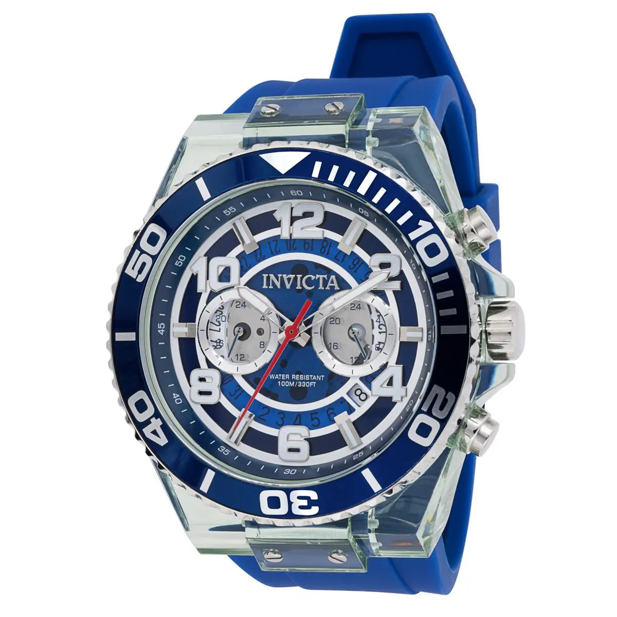 Invicta Speedway Clear Anatomic Dual Time Men`s 48mm Clear Blue Watch 44375