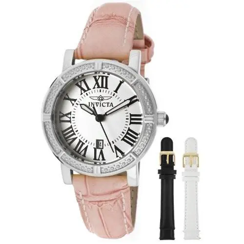 Invicta Women`s 13967 Wildflower Silver Dial Pink Leather Watch with 2 Straps