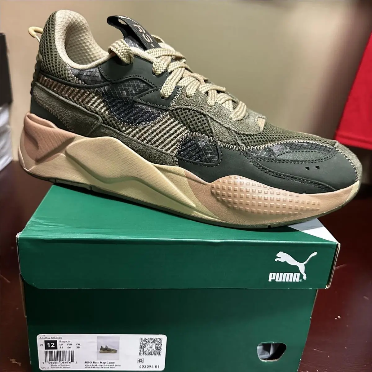 Puma Rs-x Rain Map Camo Men`s Sneakers Sz 12 402094_01 Olive Sand