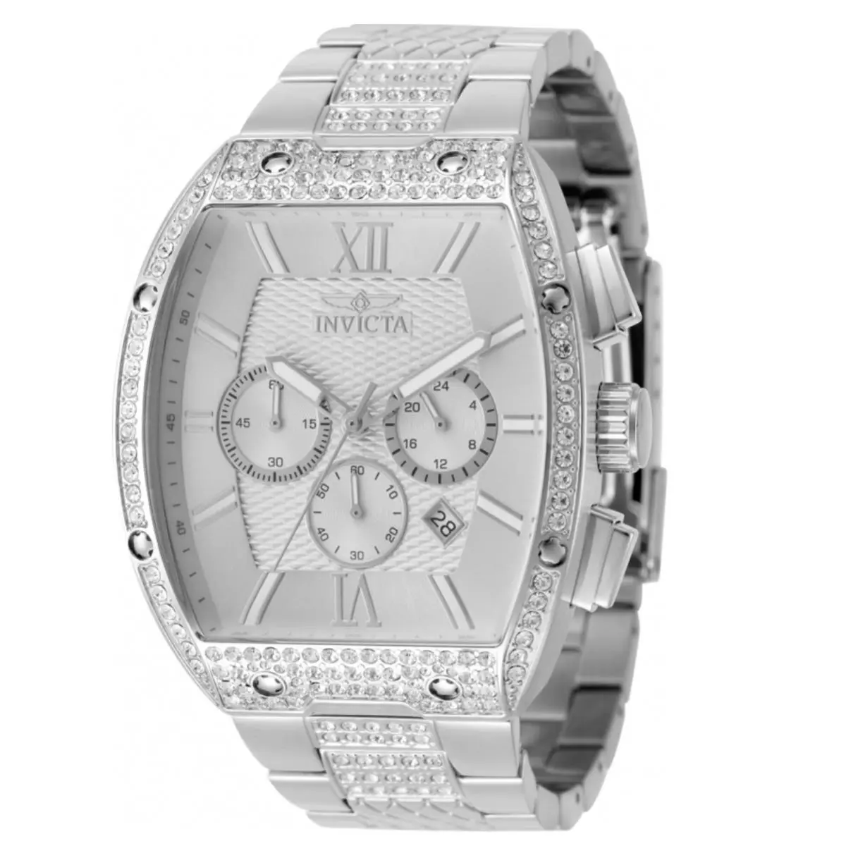 Invicta Celestial Primus Men`s 43mm 200 Crystals Silve Chrono Quartz Watch 50191 - Dial: Gray, Silver, White, Band: Gray, Silver, White, Bezel: Silver, White