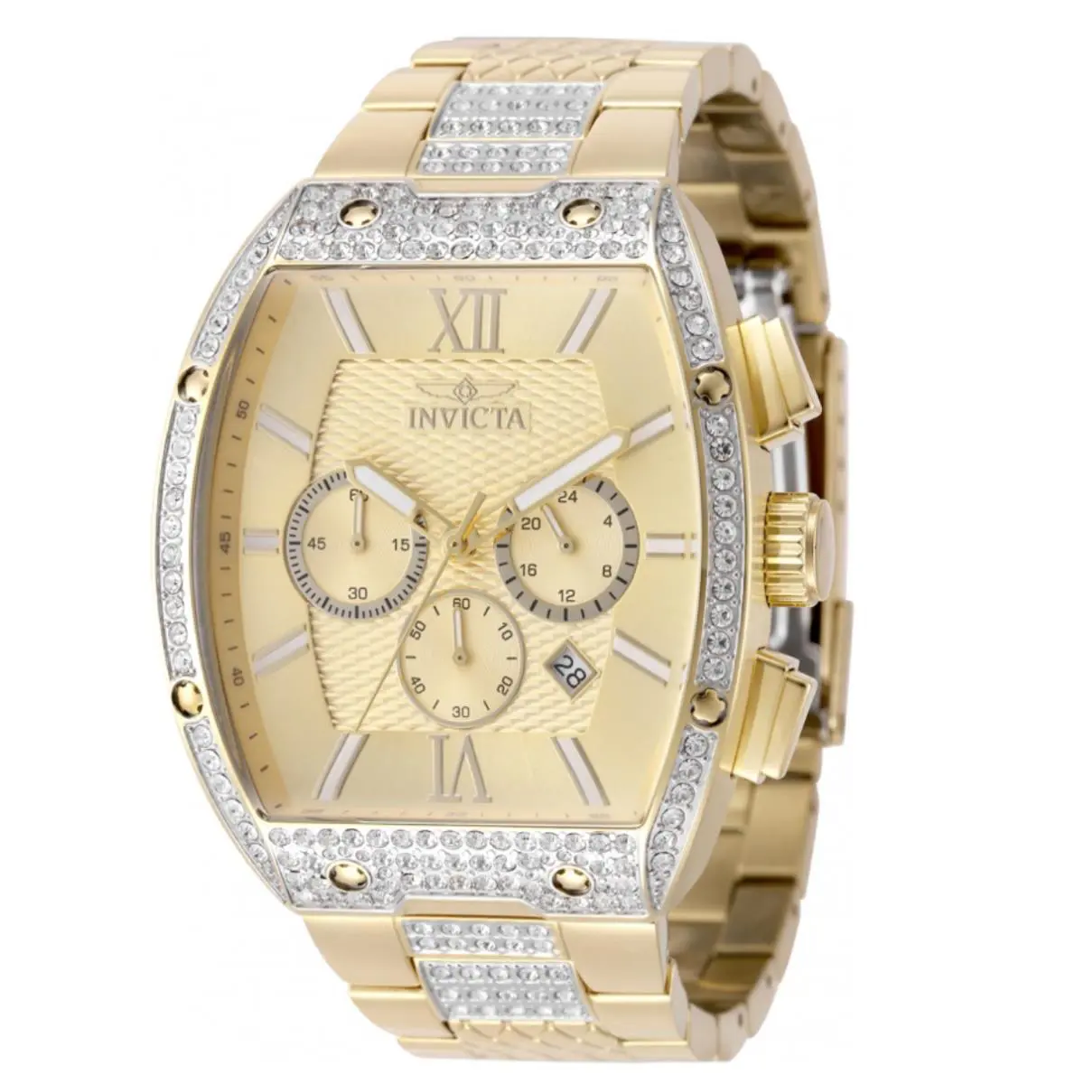 Invicta Celestial Primus Men`s 43mm 200 Crystals Gold Chrono Quartz Watch 50193 - Dial: Champagne, Gold, White, Yellow, Band: Gold, White, Yellow, Bezel: Gold, White, Yellow