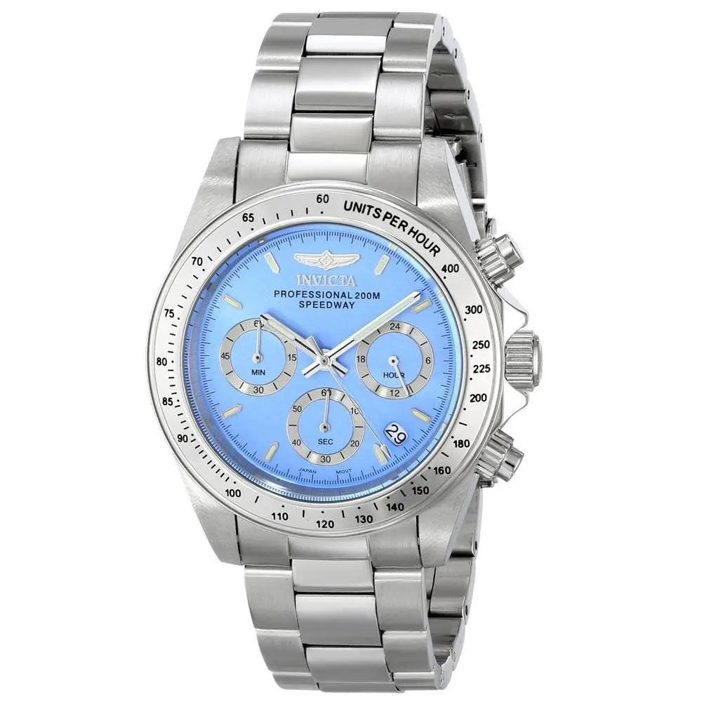 16655 Lady`s Chrono Steel Bracelet Blue Dial Date Watch by Invicta