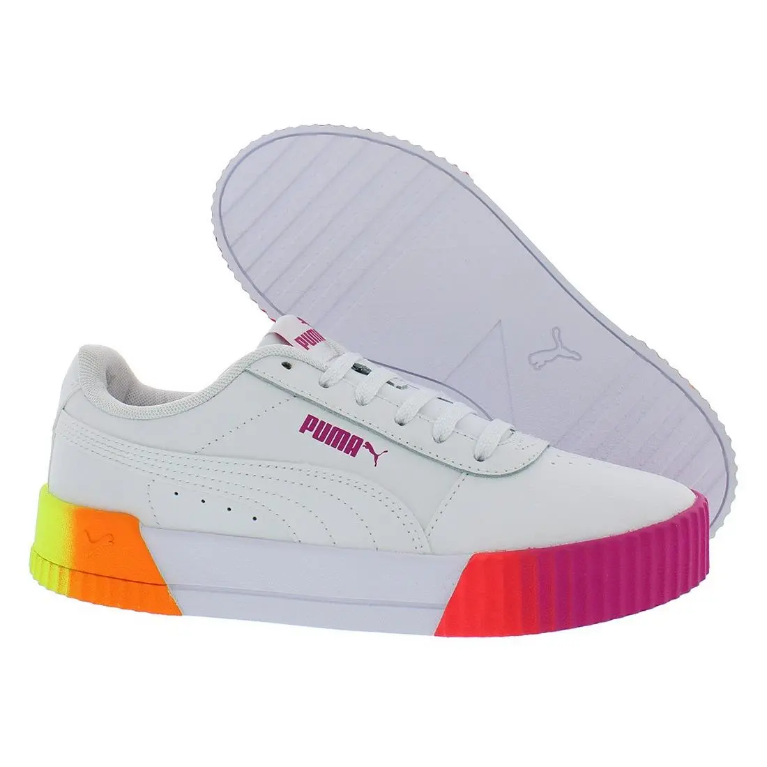 Puma Carina Neon Fade Girls Shoes Size 6 Color: White/pink