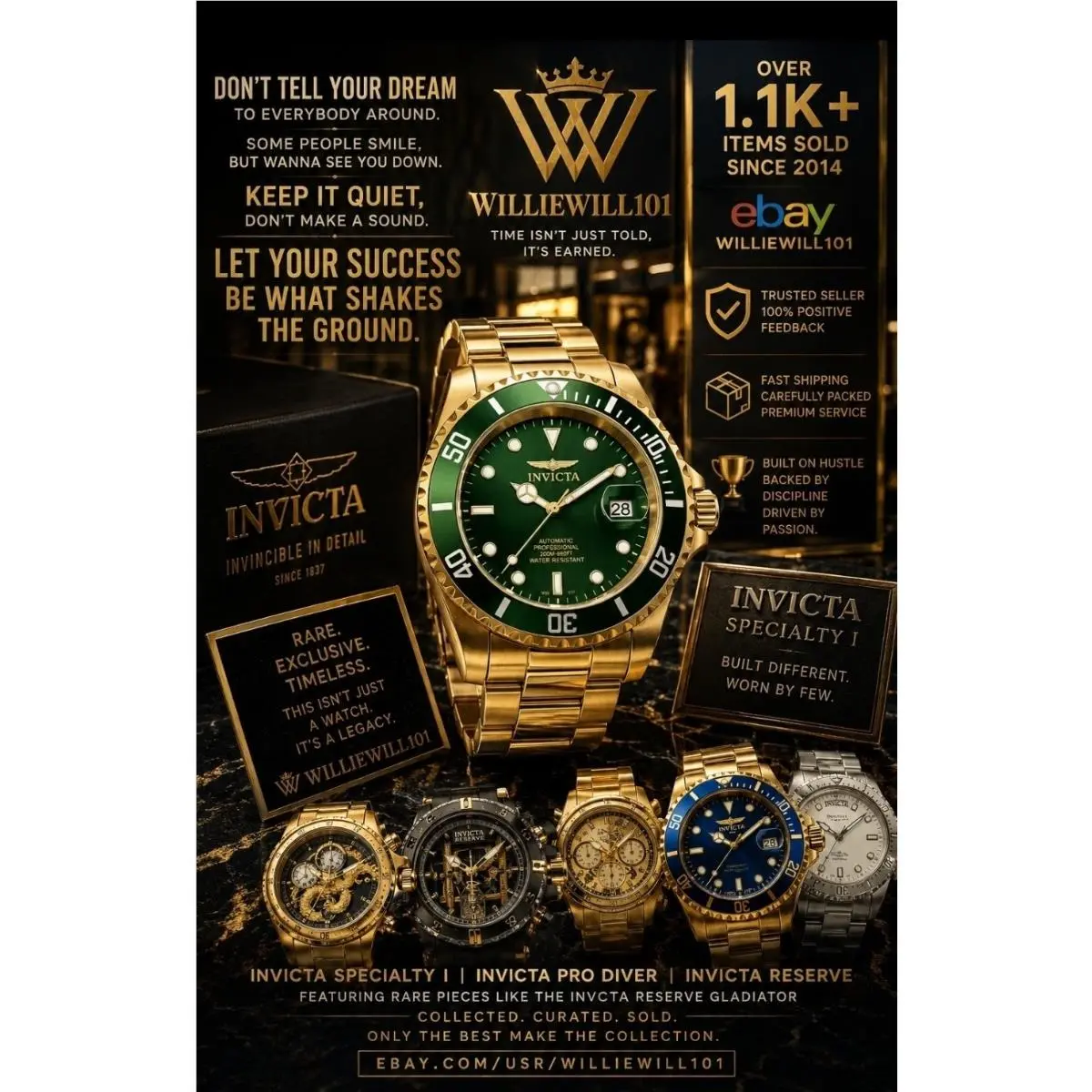 Invicta Men`s Automatic Pro Diver Watch 40mm 69742 Gold Green Watch