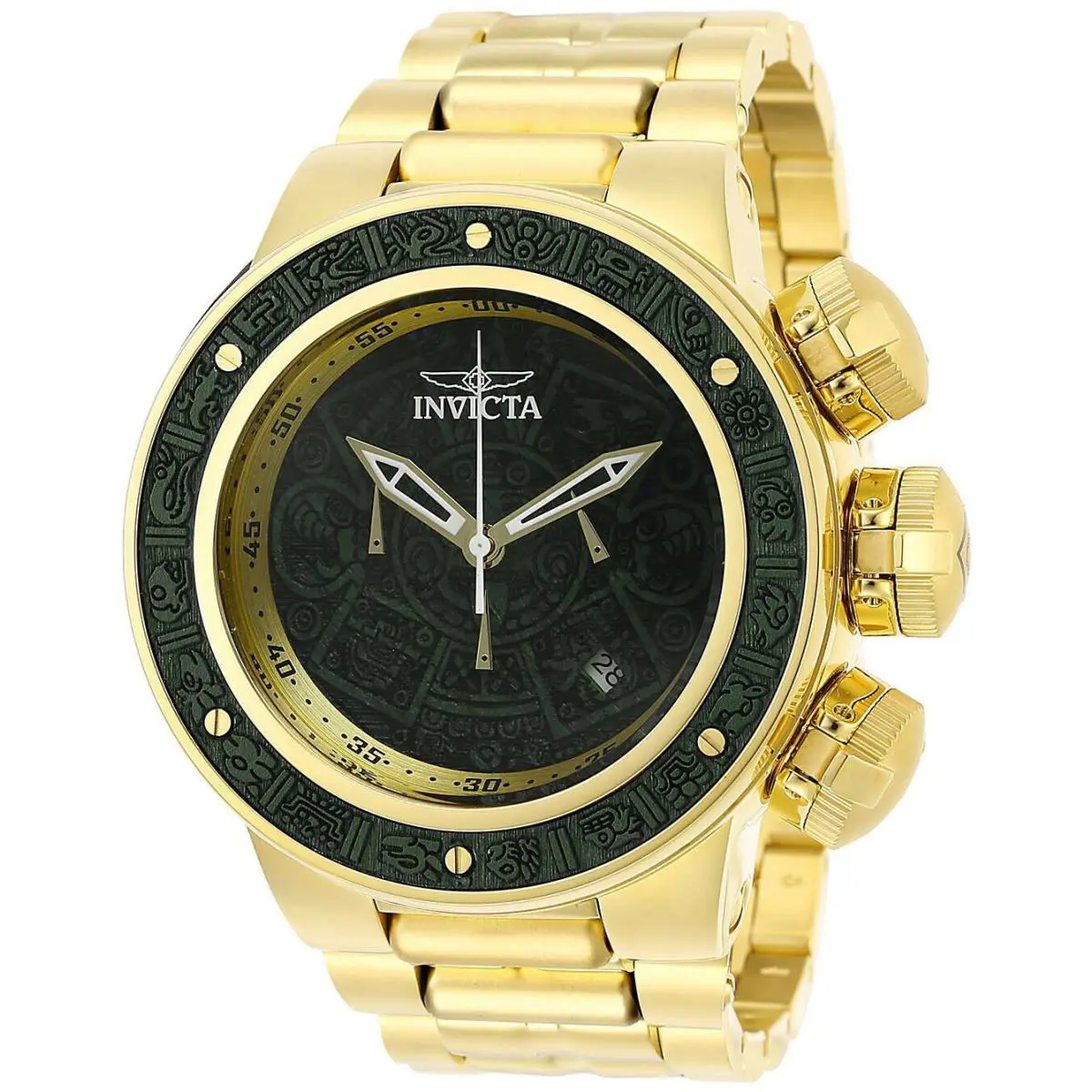 Invicta Subaqua Sea Dragon 52mm Green Wood Dial Gold Chronograph Watch 28253