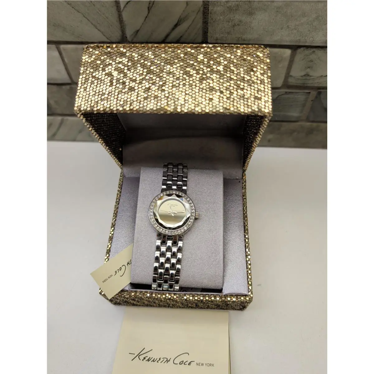 Kenneth Cole York Women’s Watch - Faceted Crystal - Silver Tone W/box Paper
