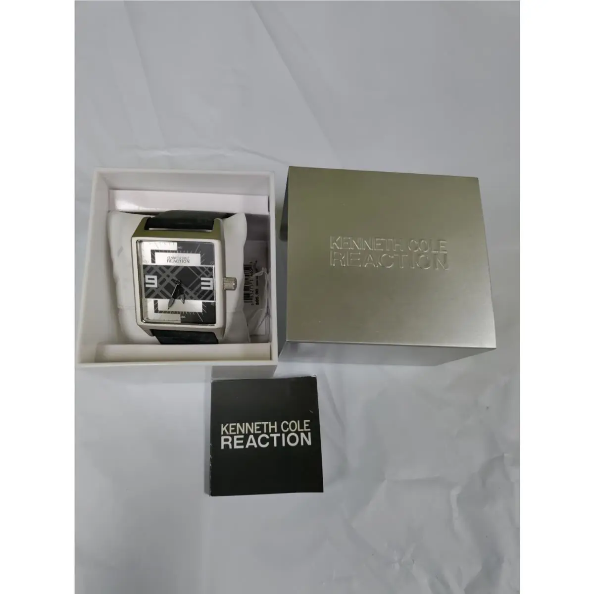 Kenneth Cole Reaction Mens 41mm Square Geometric Watch Black Leather