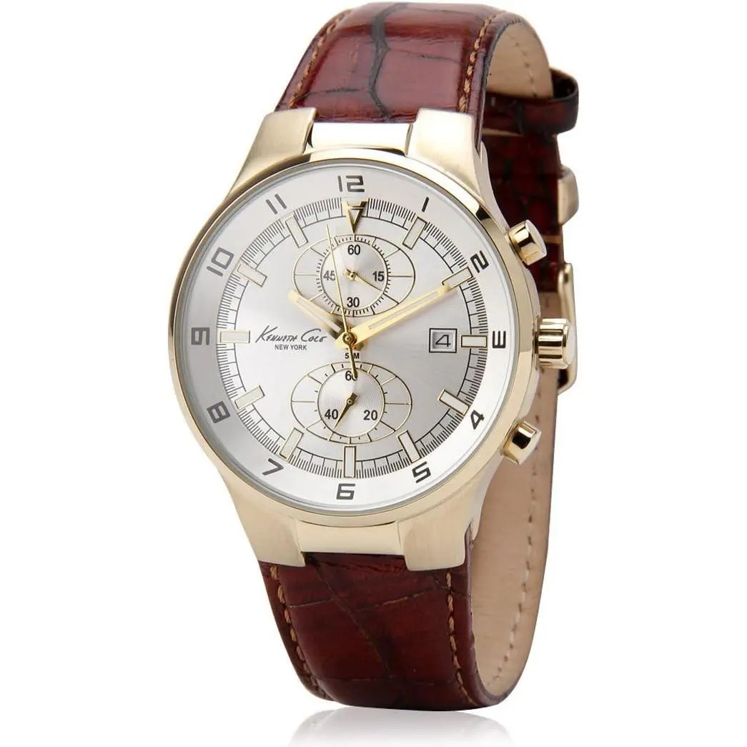 Kenneth Cole KC1345 Men’s Chronograph Golden Case Brown Leather Strap Watch