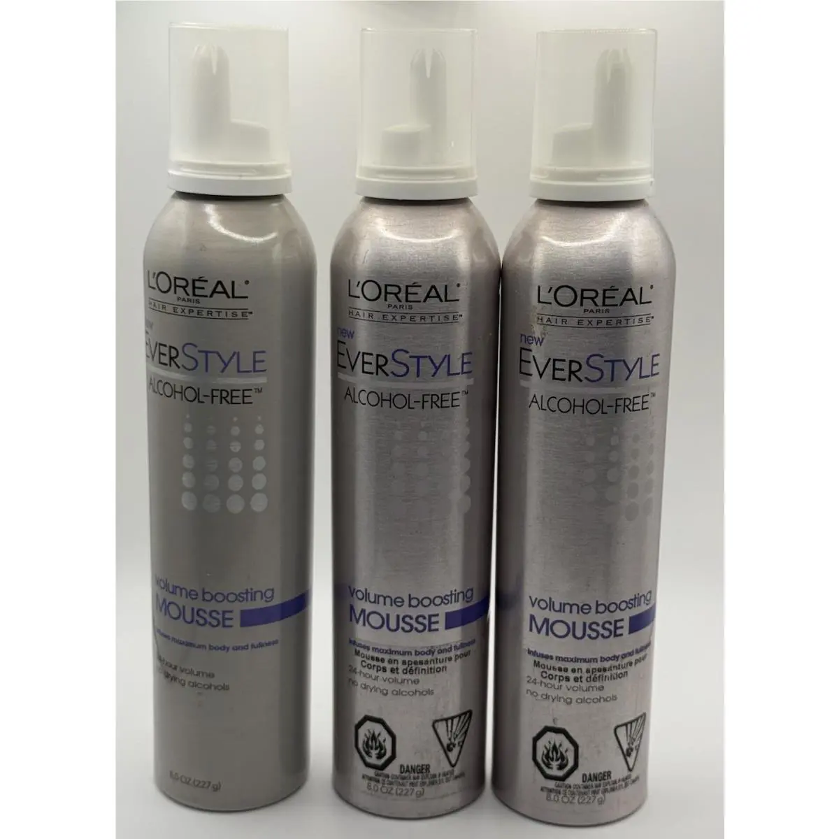 3 X L`oreal Everstyle Volume Boosting 24 Hour Alcohol-free Mousse 8 oz