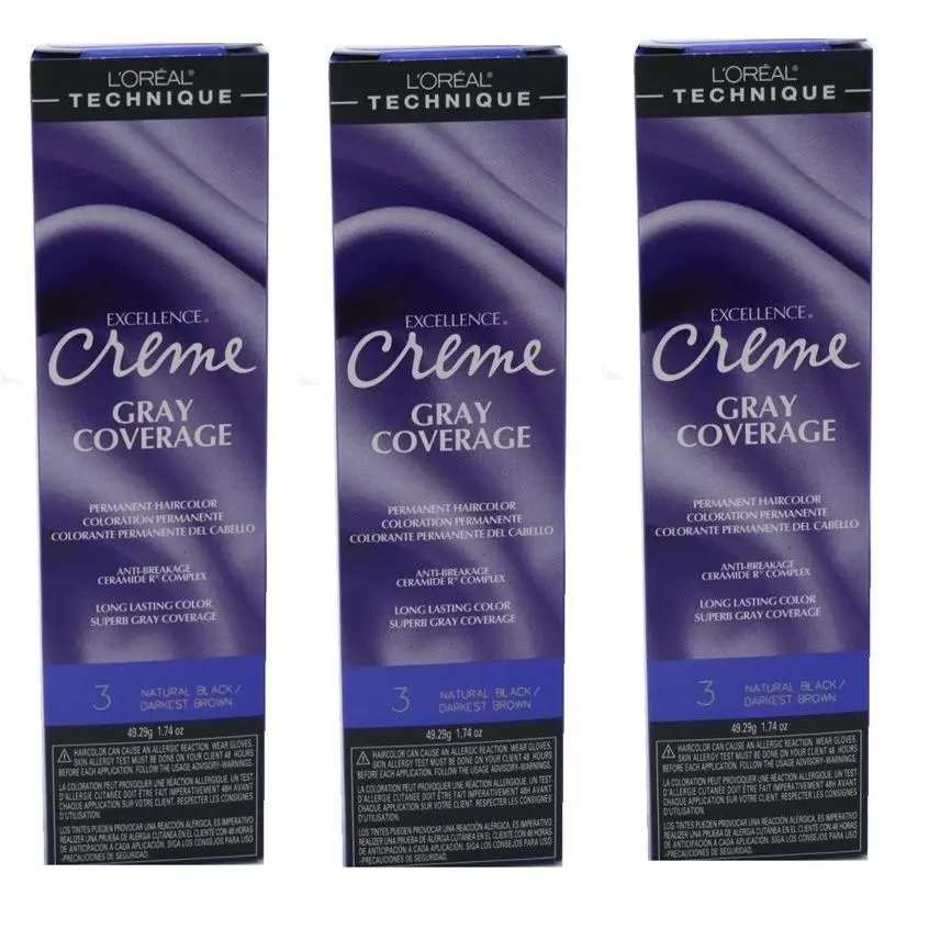 BL Loreal Excel Creme Color 3 Natural Black 1.74oz X 3 Packs by L'Oréal