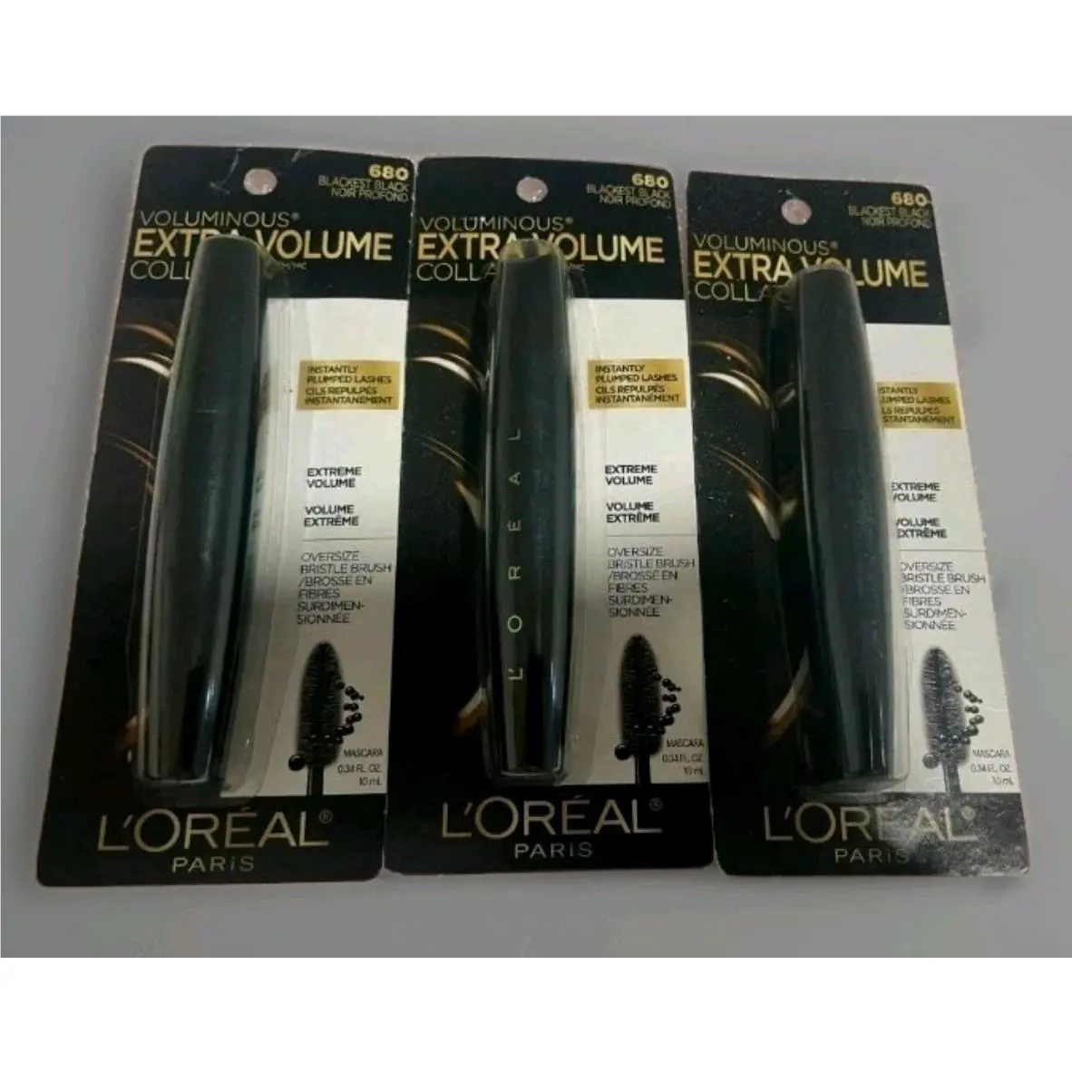 3 Pack L`oreal 680 Blackest Black Extravolume Collagen Volumizing Mascara