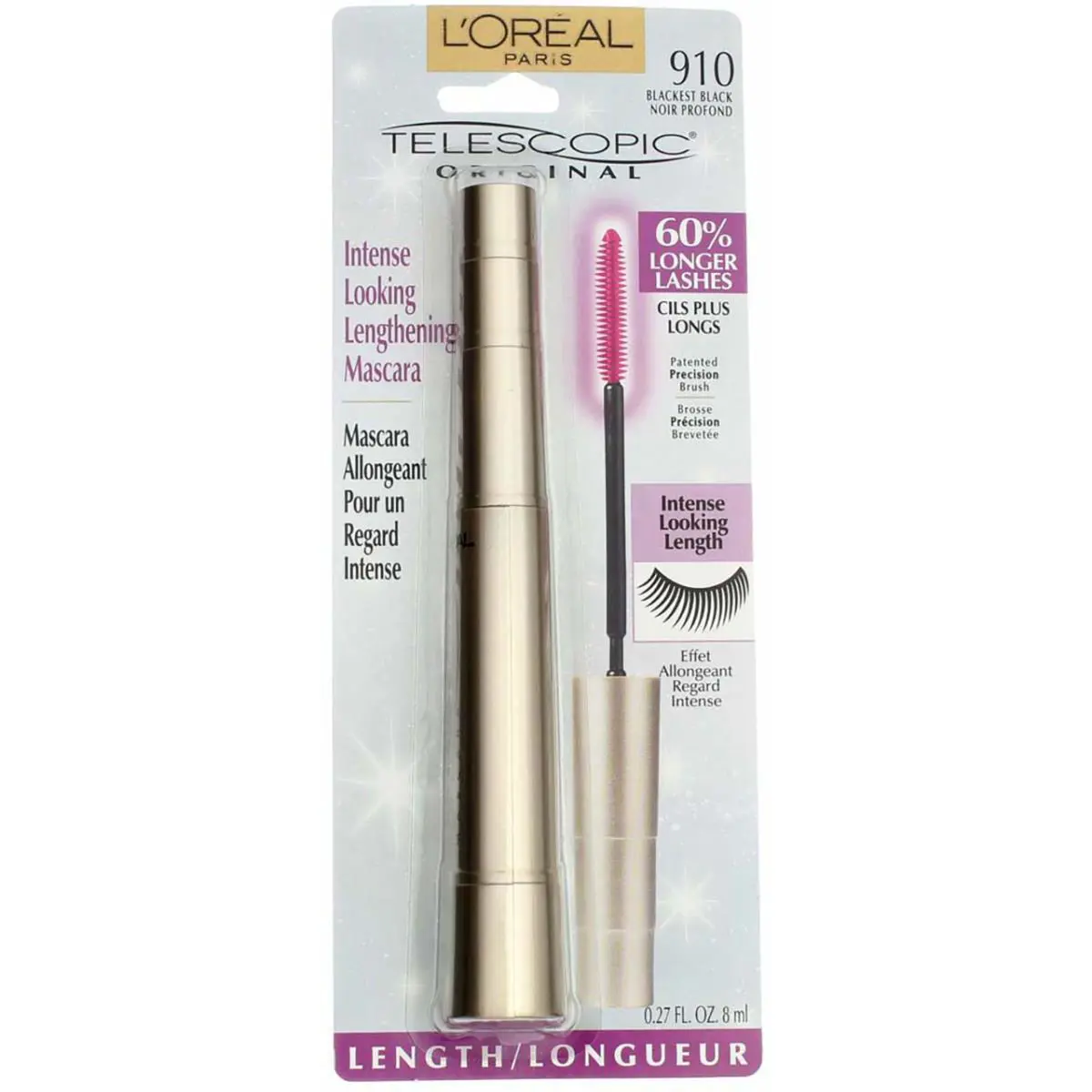 3 Pack L`oreal Paris Telescopic Mascara Blackest Black 910 0.27 fl oz