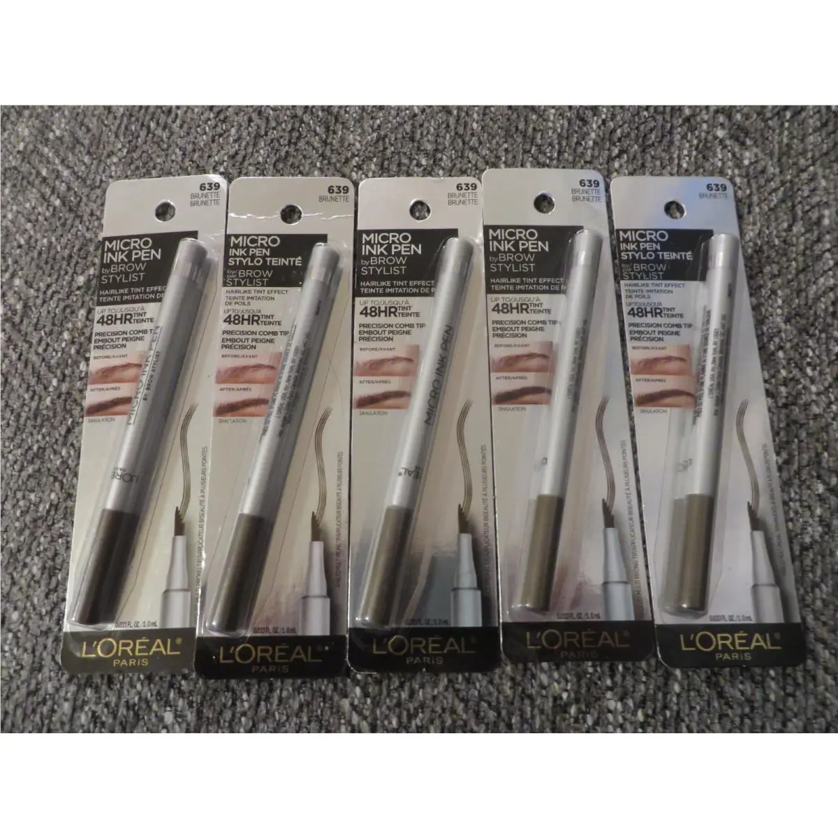 5pks L`oreal Paris .033oz Brow Stylist Micro Ink Pen 48hr Tint 639 Brunette