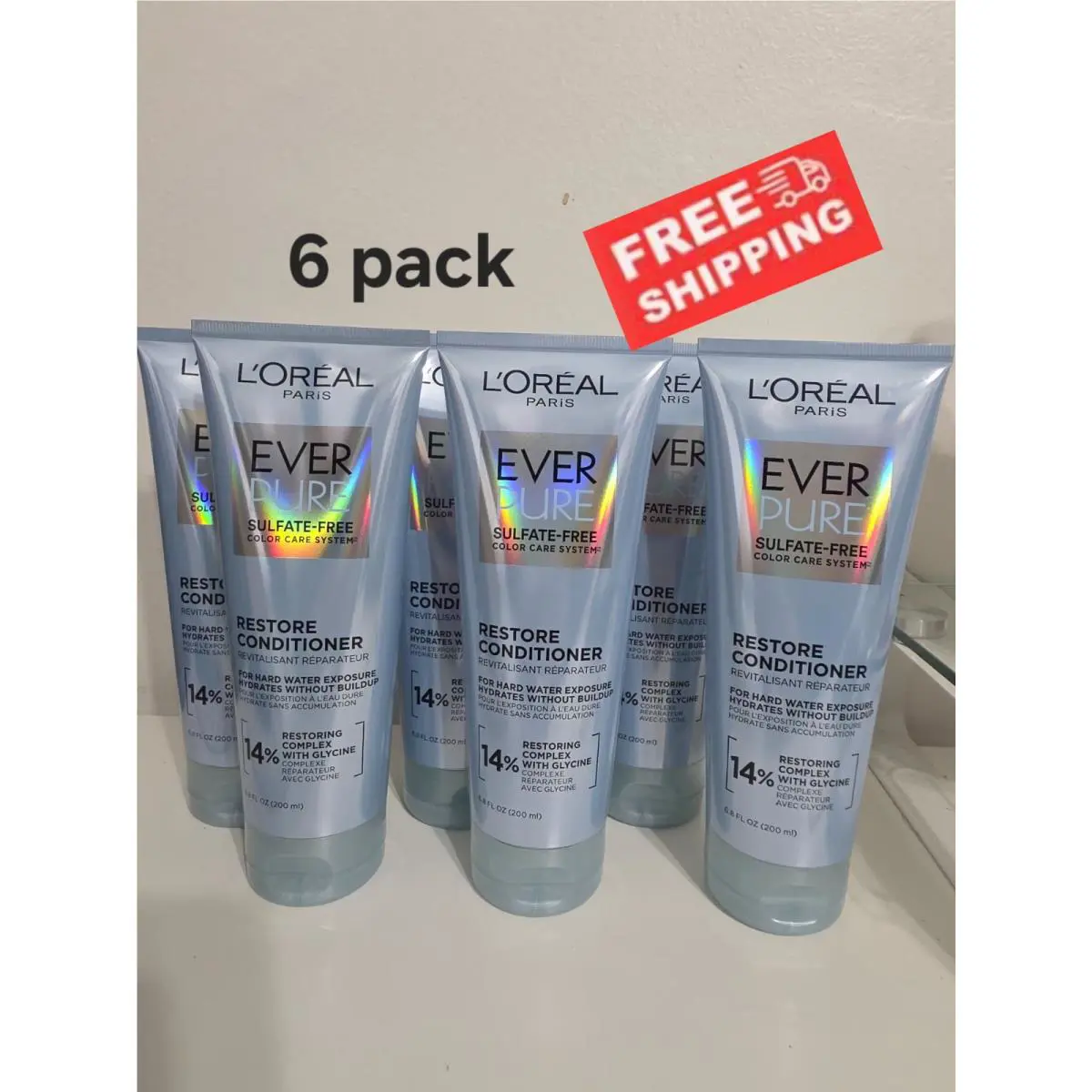 5 X L`oreal Paris Ever Pure Sulfate Free Restore Conditioner 6.8 Oz Each Free