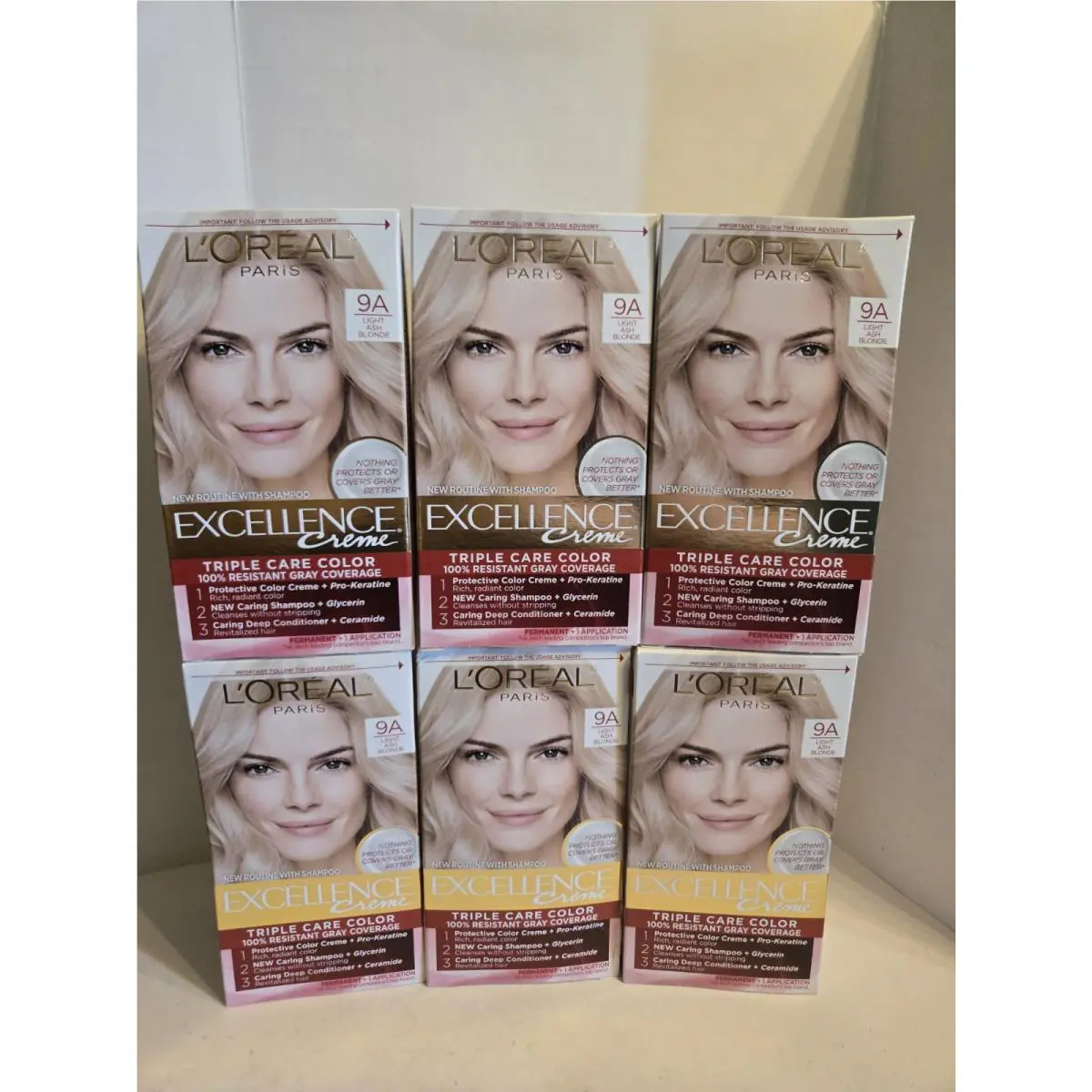 6 Boxes L`oreal 9A Excellence Creme Permanent Color Light Ash Blonde