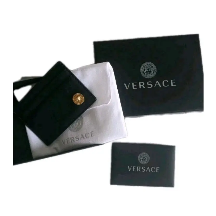 Versace La Medusa Leather Card Holder Wallet Black Gold