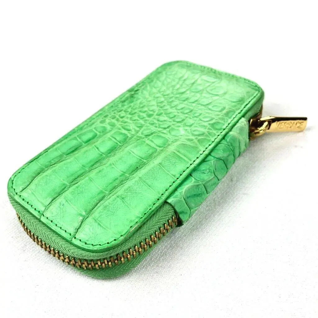 Vtg Gianni Versace Crocodile Alligator Keychain Wallet Lime Green