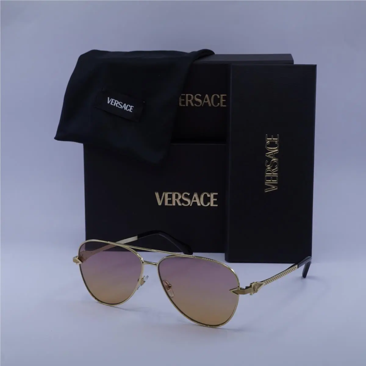 Versace VE2283 1002EL Gold/clear Fifty Orange/dark Pink 61-13-140 Sunglasses