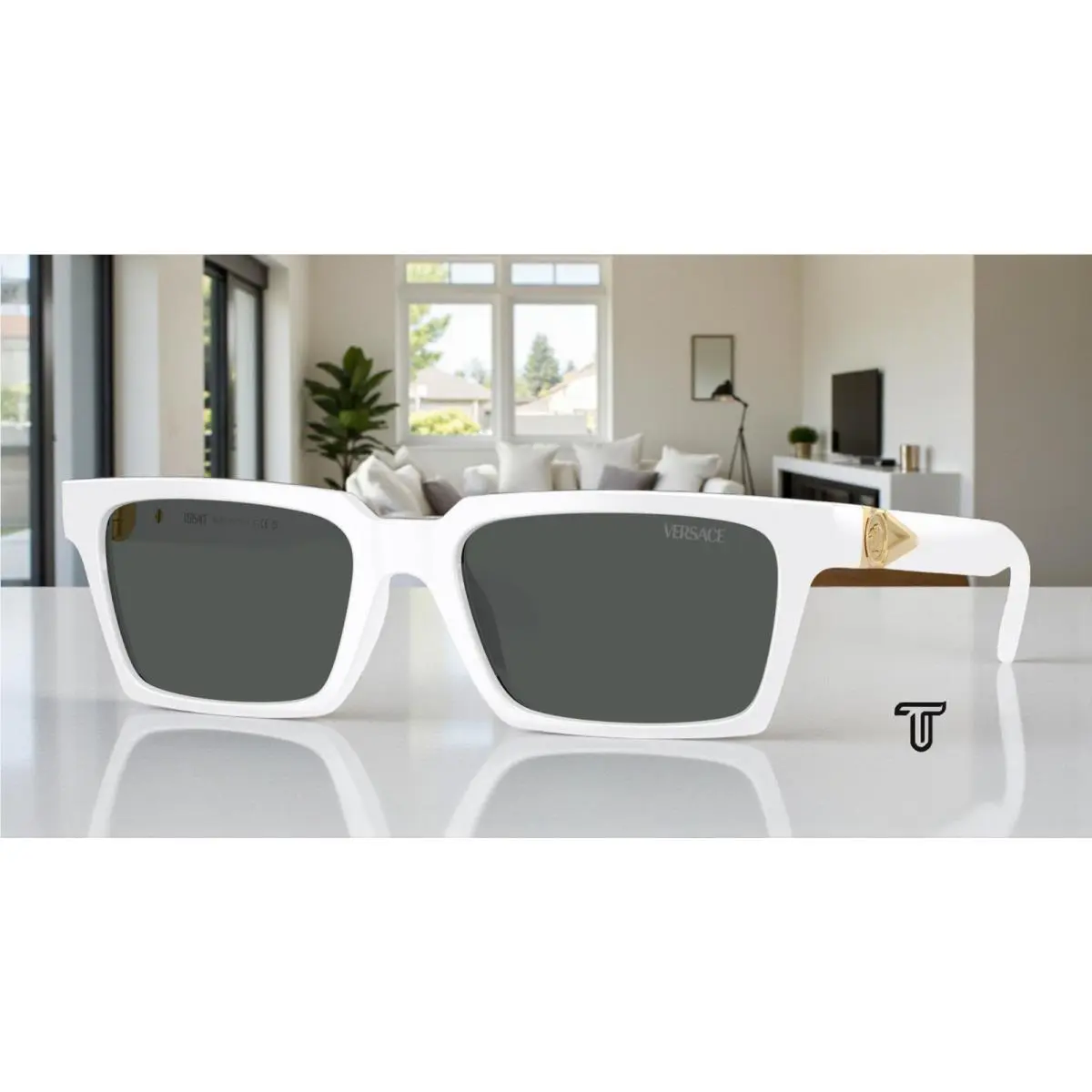 Versace VE4490U 314 87 White Dark Grey 55 mm Men`s Sunglasses