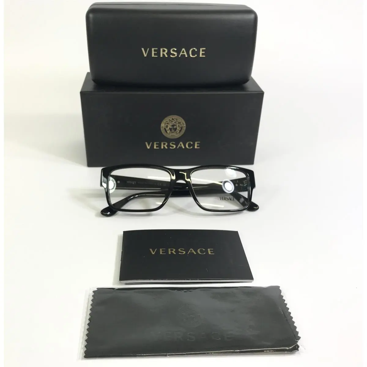 Versace Eyeglasses Frames MOD.3342 GB1 Shiny Black Rectangle Full Rim 57-17-150