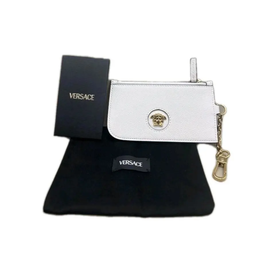 Versace Medusa Quilted Leather Logo White Card Case Wallet Key Cha