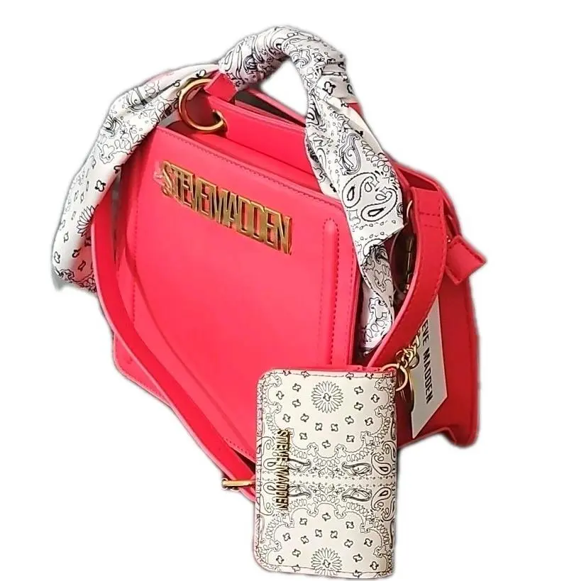 Bevelyn Red Satchel Purse Crossbody Bag Scarf Included Viral by Steve Madden