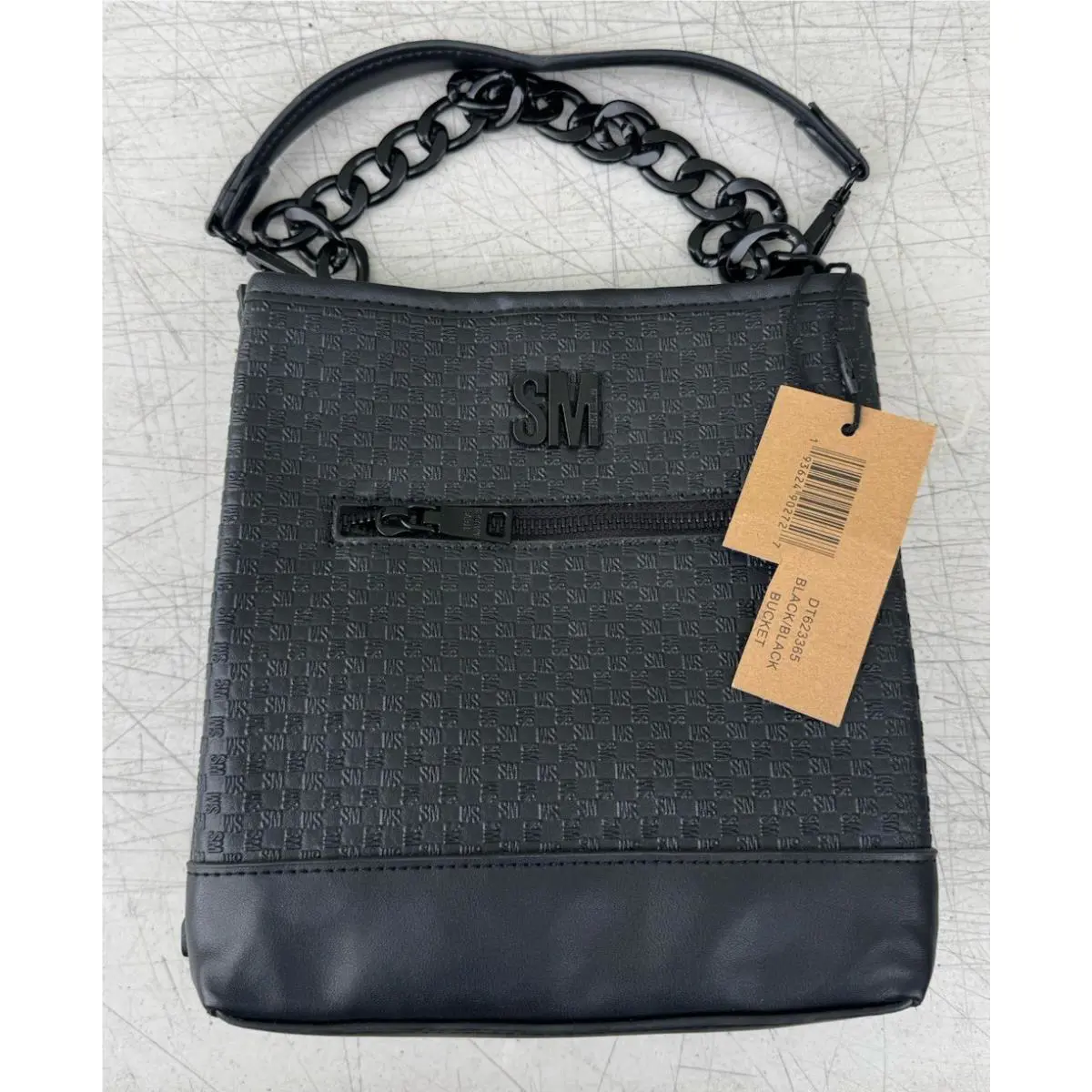 Steve Madden Black Bucket Handbag Chain Handle DT623365 Woven Purse Bag