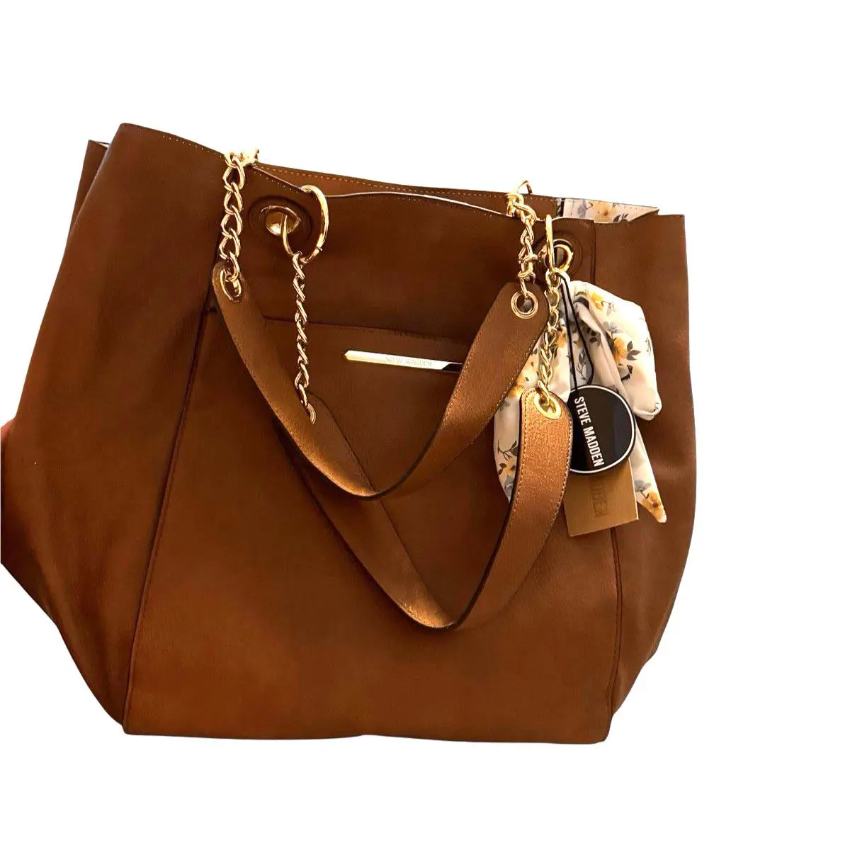 Steve Madden Womens Leather Brown Flat Tote Hobo Purse Cosmetic Bag