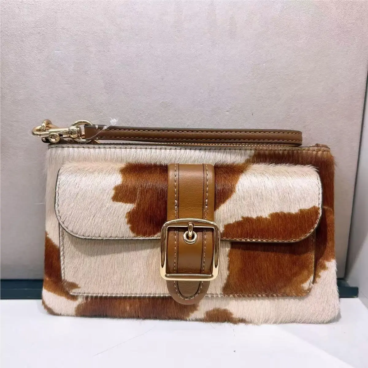 Coach Ashton Wristlet in Haircalf Cow/with Striped Patchwork CDY07/CDY08