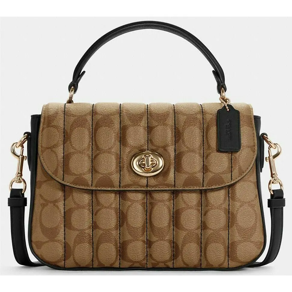Marlie Top Handle Satchel Signature Quilted Leather Brown Red Pink Chalk Quilted  Signature Brown/Black Satchel new by Coach
