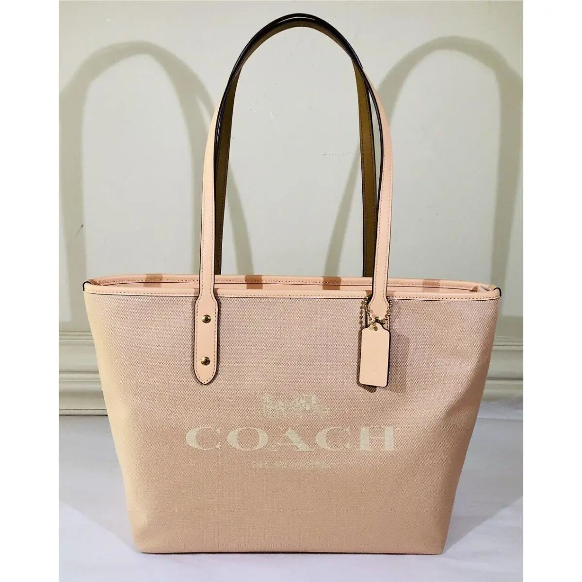 Coach Signature Horse and Carriage City Jacquard Leather Zip Tote Bag