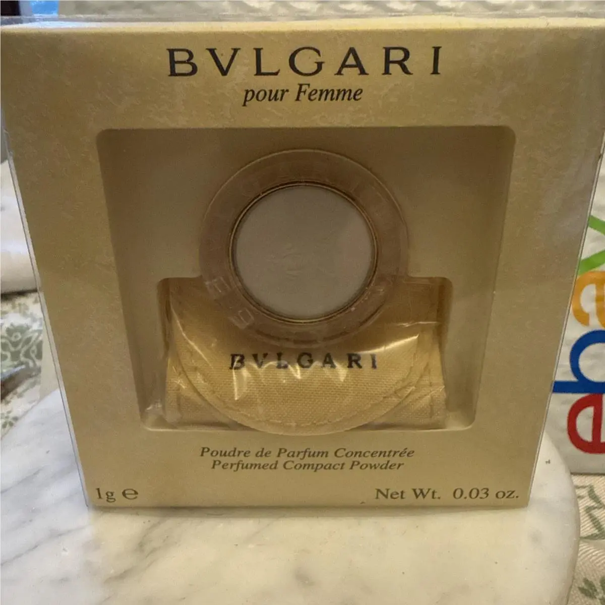 Vintage Bvlgari Perfumed Compact Powder .03 Oz. W/ Yellow Pouch