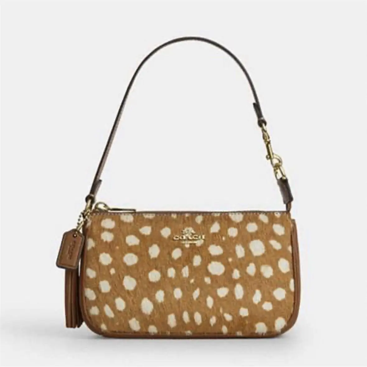 Coach Nolita 19 In Deer Print Calf Hair Leather Bag Shoulder Bag Brown CDW35