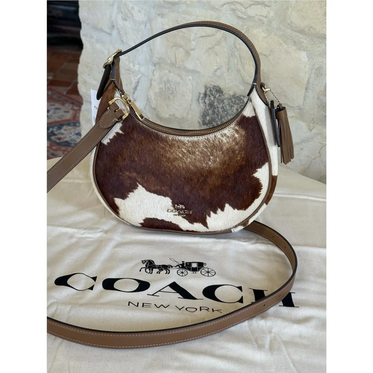 Emily Shoulder Bag In Haircalf with Cow Print Crossbody CDX23 282 by Coach