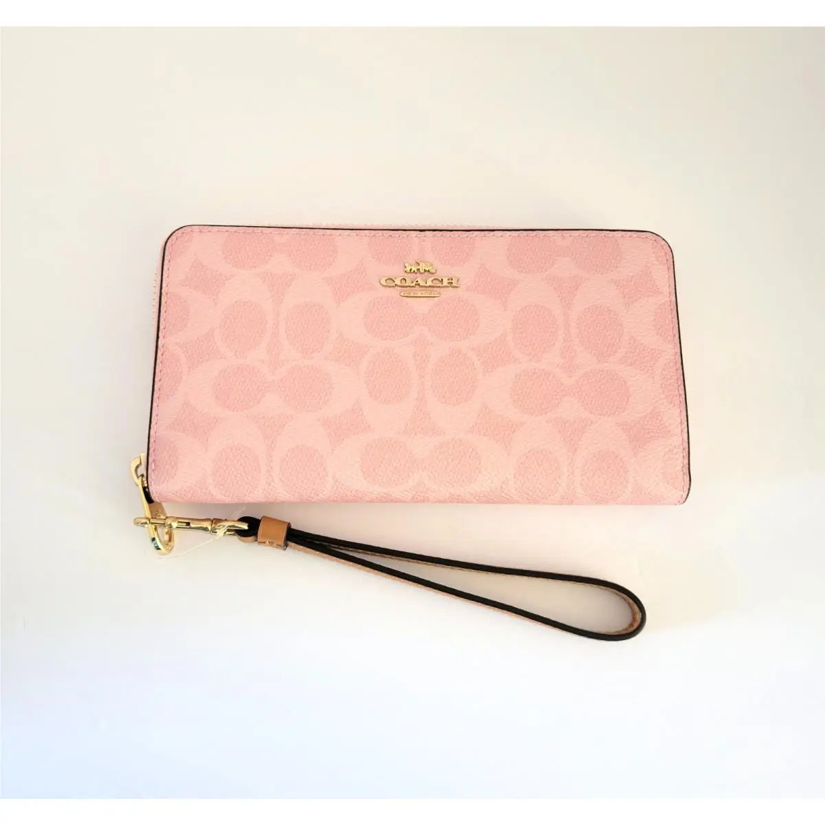 Coach Long Zip Around Wallet in Signature Canvas Leather CEC20 Powder Pink