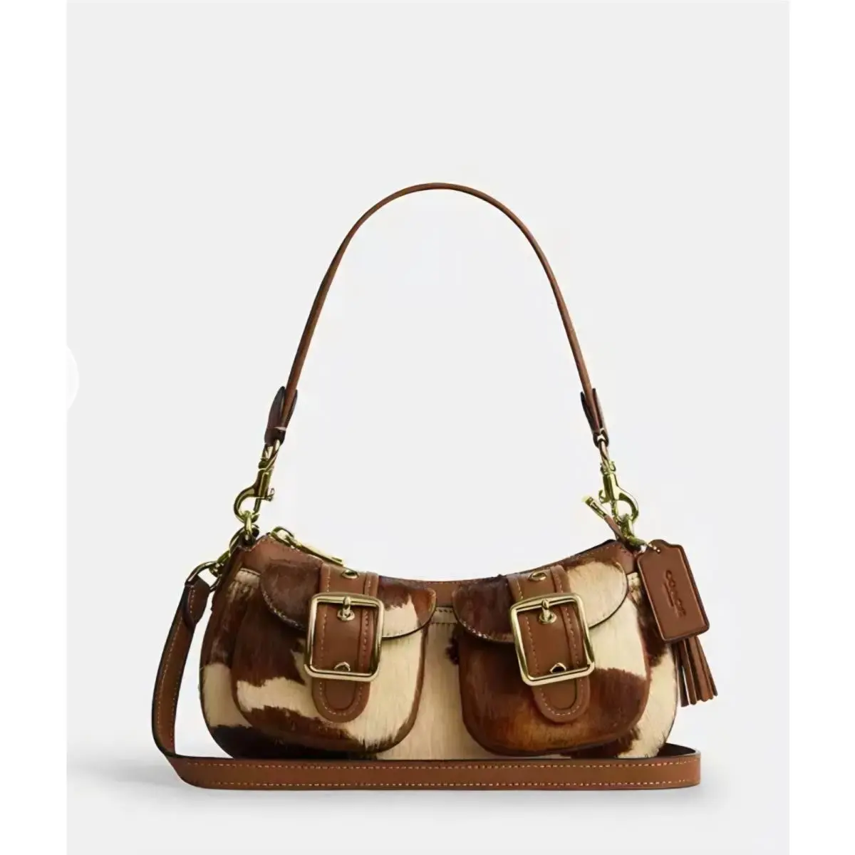 Coach Ashton Shoulder Bag In Haircalf with Cow Print Gold/cow Multi CDW47