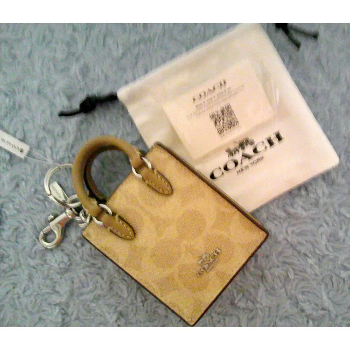 Coach North/south Khaki Mini Canvas Tote Bag Charm w/ Key Ring CX069