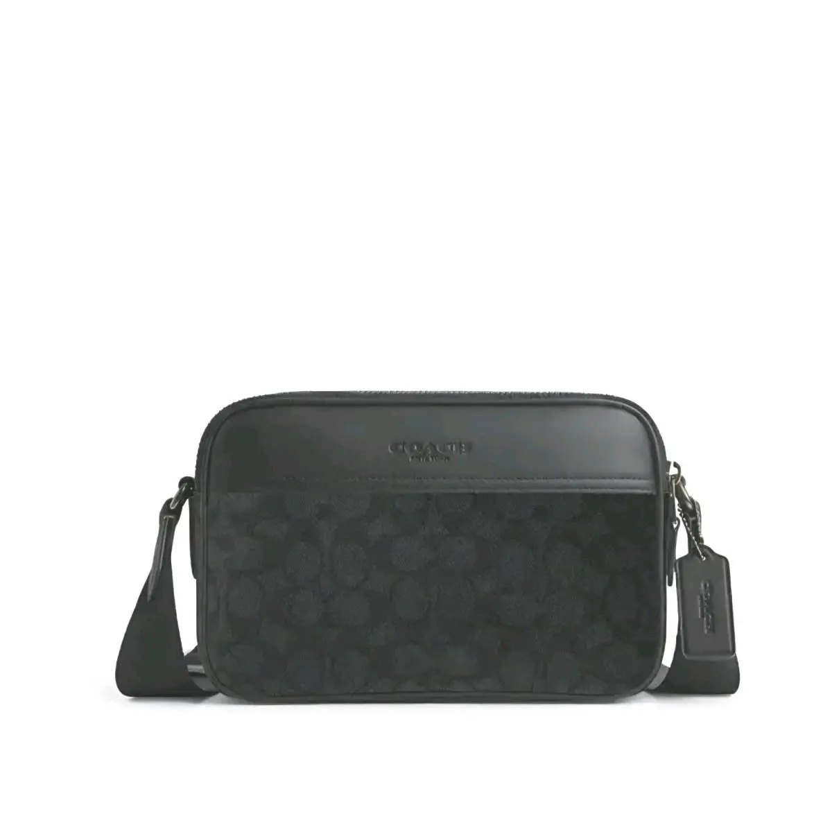 Coach Mens Graham Crossbody Bag Sig. Canvas Leather Charcoal Black CV921