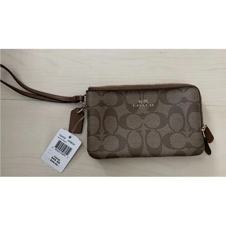 Coach Monogram Signature Double Zip Wallet Wristlet F66506 Imbdx