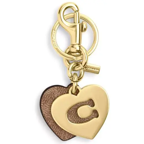 Coach Hearts Key Ring - CZ931 Tan Brown Gold Signature Canvas Metal
