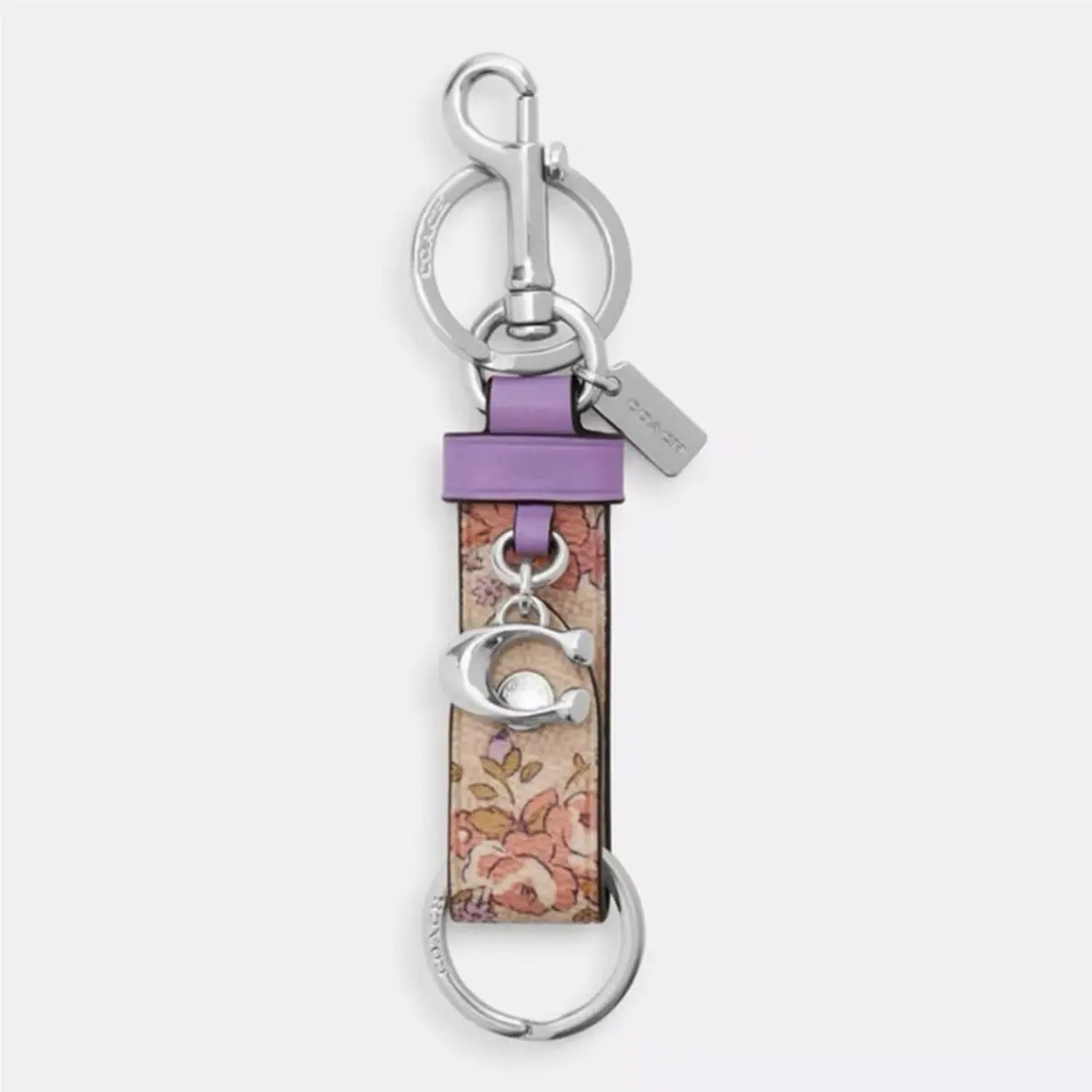 Trigger Snap Bag Charm Floral Keychain Print Lilac Cute Gift by Coach
