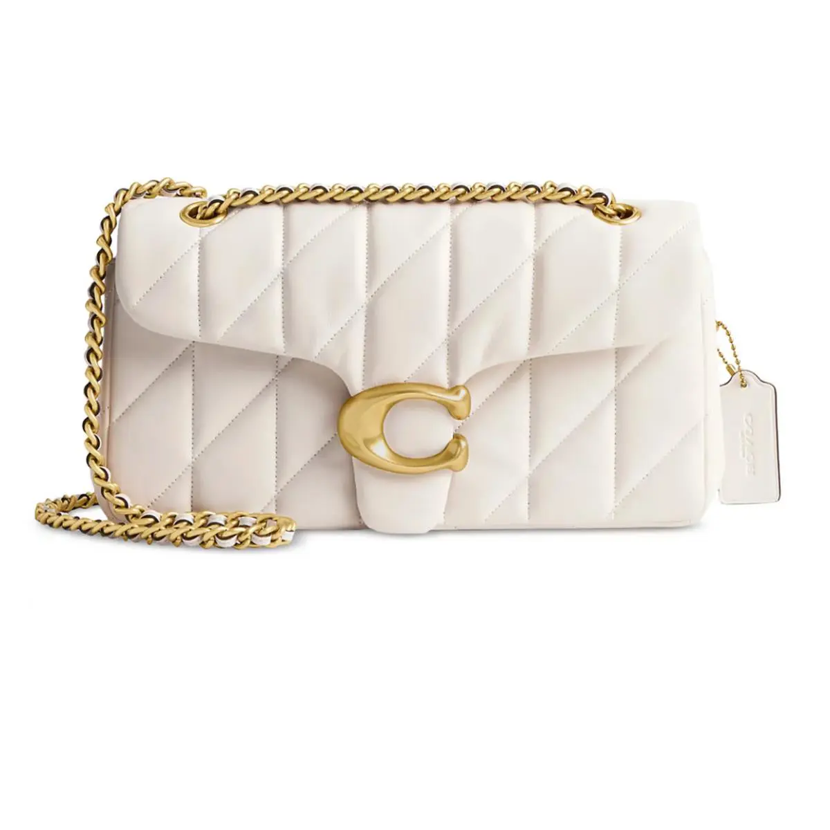 Coach Quilted Tabby Medium Leather Shoulder Bag 26 Chalk