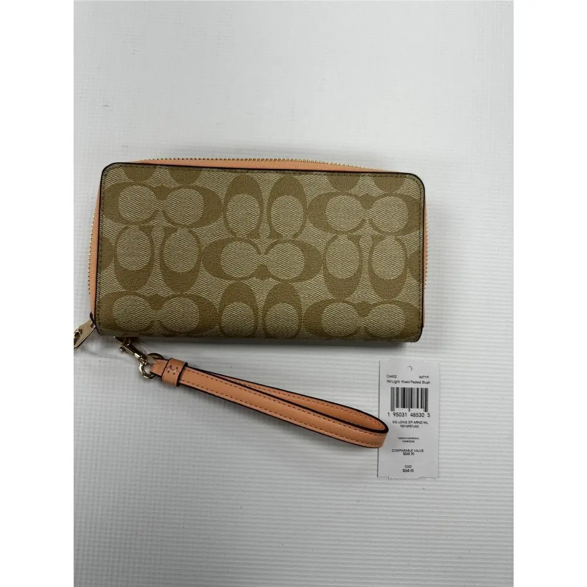 Coach Women`s Long Zip Around Wallet In Signature Canvas Light Khaki - Faded B