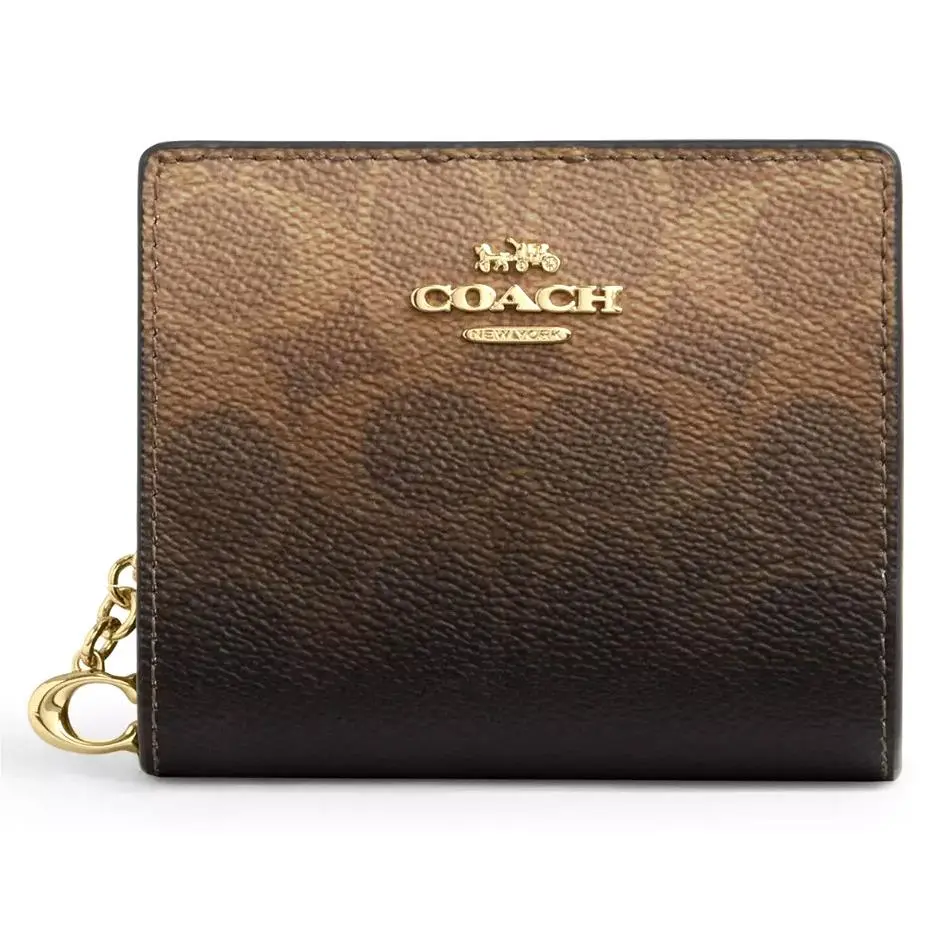 Coach Snap Wallet - CEC36 Brown Ombre Signature Canvas Leather W/c Charm