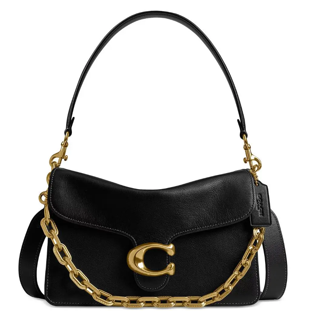 Coach Chain Tabby Medium Leather Shoulder Bag Brass/black