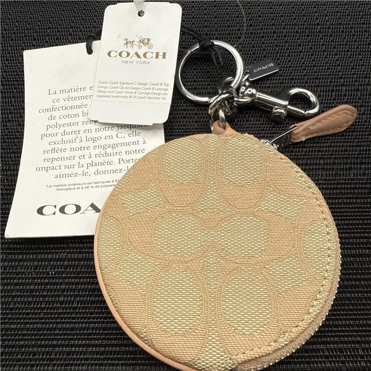 Coach CU302 Circular Coin Pouch in Signature Jacquard Silver/faded Blush