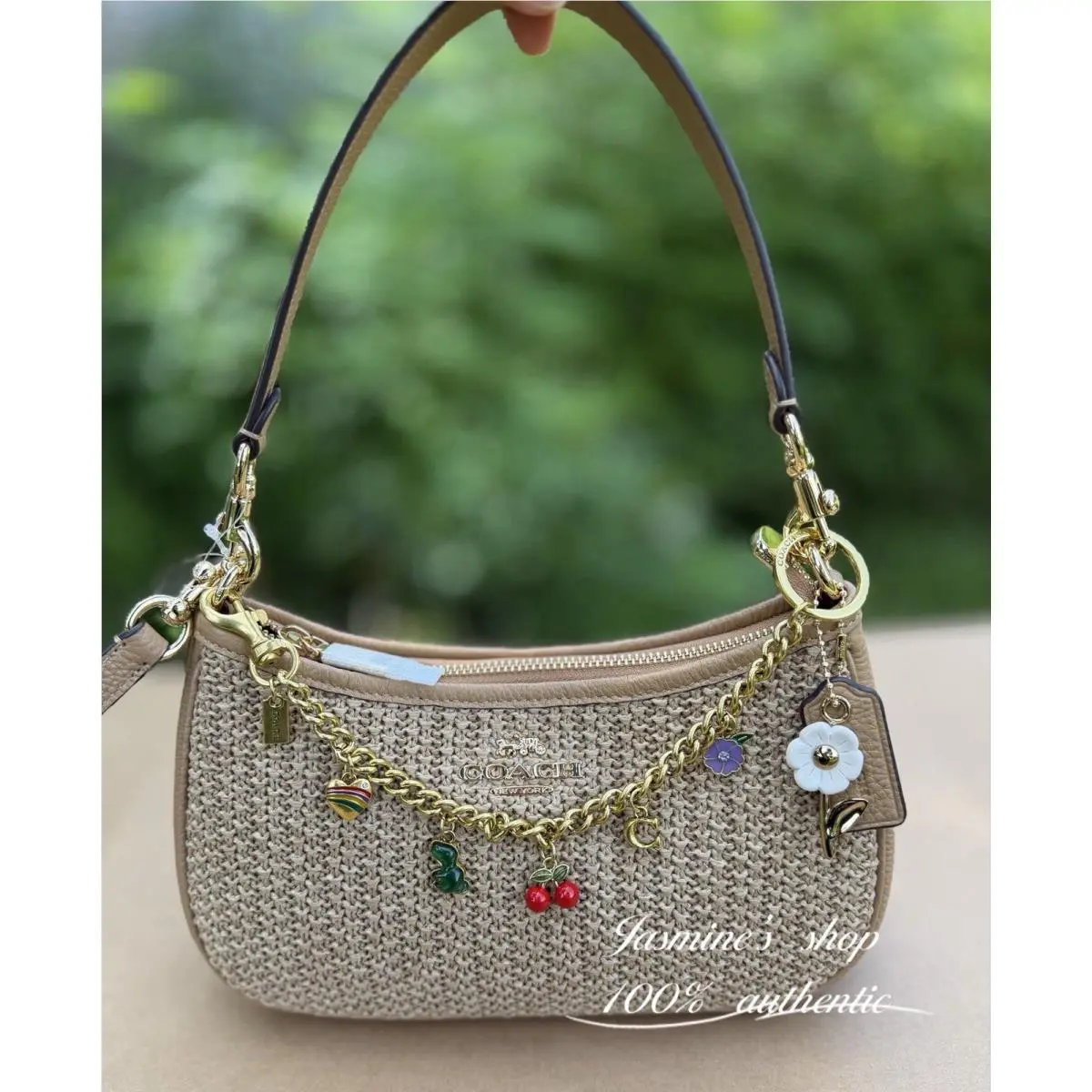 Coach Teri Shoulder Bag with Charm CEC43 Straw/im/toast Leather